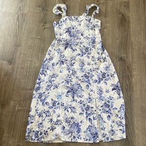 Blue & White Floral MIDI Dress with Sit  by Soly Hox